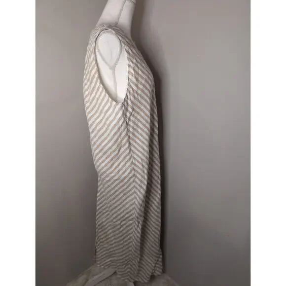 Everlane Bias Cut Linen Maxi Dress Striped Neutral Size 12 - Picture 6 of 8